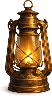 A lit brass camp lantern